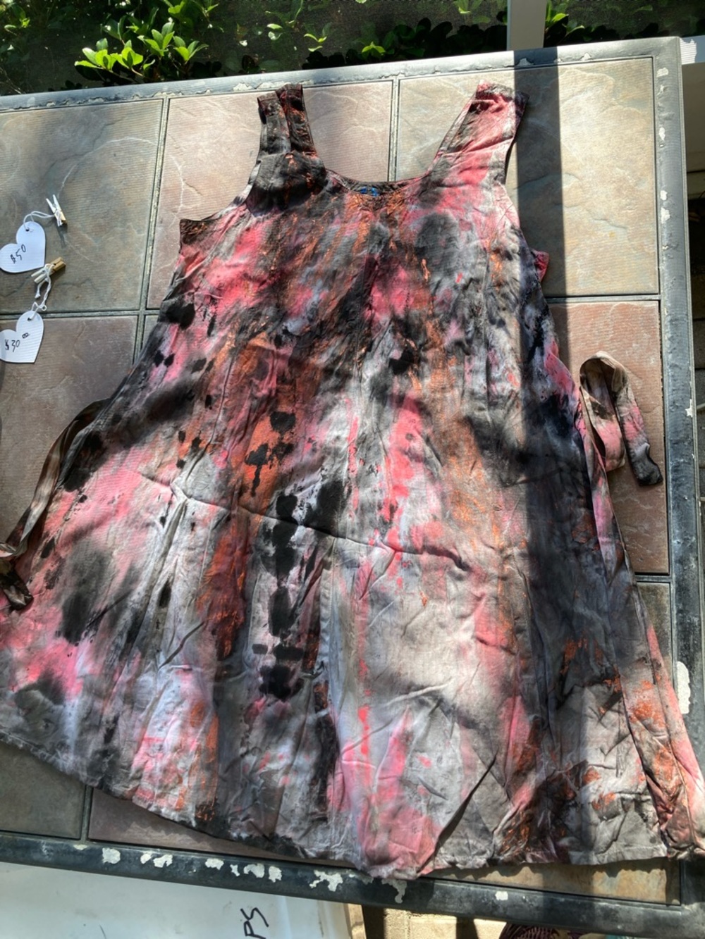 Women's Tie-Dye  Hand Painted Sleeveless Mini Dress - Pink & Black